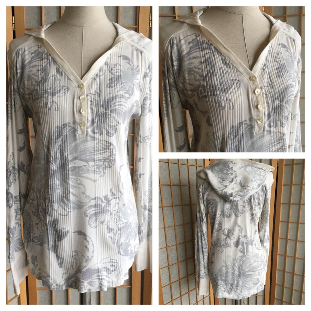 Calvin Klein Ribbed Floral Hoodie Top SZ XL